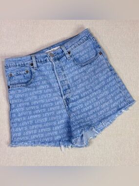 Levi’s Ribcage Shorts 30 High Rise Love Print Acid Wash Denim Cutoff